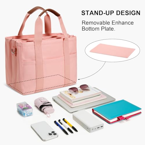 KKXIU Canvas Tote Bag for Women with Zipper and Compartments Crossbody Large Bible Messenger Purse Bag With Pockets | Canvas - color: Pink, size: X-Large