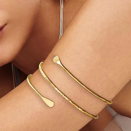 YVVLEE 3Pcs Arm Cuff for Women Open Upper Coil Bangle Bracelets Armlet Gold Silver Adjustable Armband Arm Bracelet Set - color: B