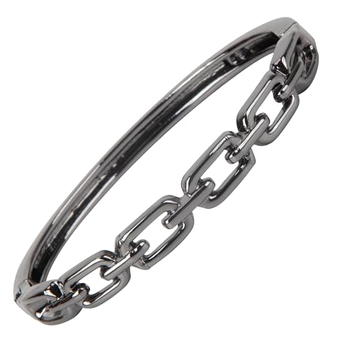 SPUNKYsoul Chain Link Buckle With Rhinestones Cuff Bracelet in Gold, Silver Rose Gold and Gun Metal for Women - style: Gun Metal Thin Link