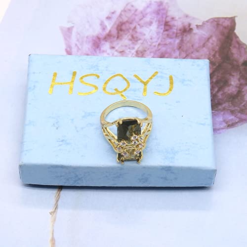 Luxury Champagne Crystal Rectangle Wedding Ring Flower Zirconia Cocktail Exaggeration Engagement Charm Statement Jewelry Finger Rings for Women Gift 14k Gold Plated