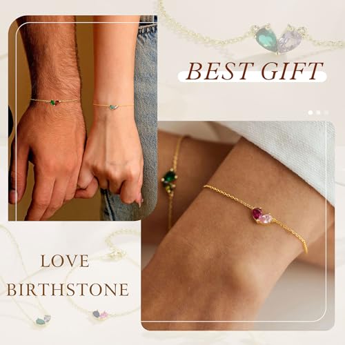 Turandoss Gifts for Women Her Daughter - 6 7 8 9 10 11 12 13 14 15 16 Year Old Girls Birthday Gifts, 14K Dainty Gold Plated Created Birthstone Bracelets for Women Girls Teens Jewelry Gifts - color: 02-12-Feb-Dec-Birthstone