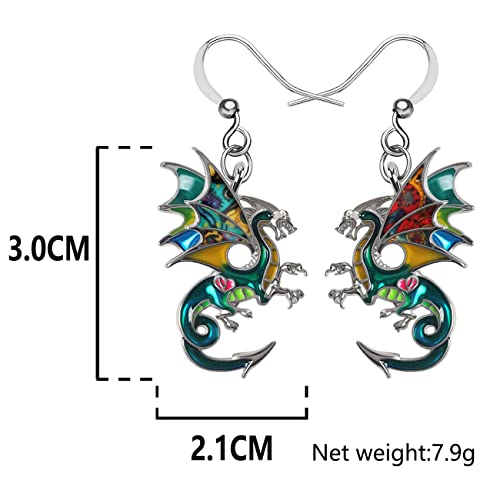 Enamel Alloy Dinosaur Fantasy Dragon Earrings Drop Dangle Unique Animal Jewelry For Women Dragons Gifts - color: Emerald Green