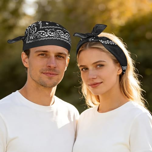 Morcheiong 8/16 Pcs Bandanas Paisley Bandana Head Scarf Headband Handkerchiefs for Men Women Boy Girls - color: Black