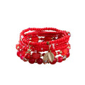 Caiyao 4Pcs Bohemia Multilayer Stackable Beaded Bracelets Set Colorful Crystal Stone Gold Beaded Stretch Bracelets Hawaii Charm Bracelet for Women Men Summer Beach Boho Vacation Jewelry Gifts - color: 7pcs red