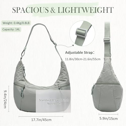 VASCHY Crossbody Crescent Bag for Women, Casual Lightweight Nylon Large Slouchy Hobo Bags Purses for Travel/Gym/Work/College - color: Light Green