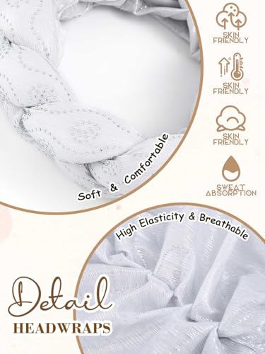 Woeoe African Headwrap Gold Braided Turbans for Women - color: Silver