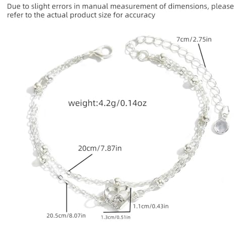 Yalice 925 Silver Ankle Bracelets Chain for Women Dainty 14K Gold Plated Waterproof Beads Anklets Layered Beach Foot Jewelry Gift - color: Silver-HeartA