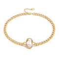 Aobei Pearl 18K Gold Plated Paperclip Chain Choker Satellite Chain Freshwater Cultured Biwa Pearl Pendant Necklace Dainty Turquoise Jewelry for Women - color: 18K Gold Plated Cuban Chain Baroque Pearl
