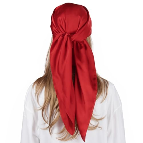 RIIQIICHY 35 Inch Head Scarf for Women Hair Scarf Like Silk Scarf Square Scarf Bandanas for Women - color: Red