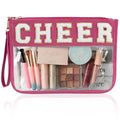 BuyCard Cheer Chenille Letter Bags Clear Makeup Bag, Cheerleader Gifts Cosmetic Bag, Varsity Preppy Patch Flat Pouch Cheer Accessories, Waterproof PVC Organizer Toiletry Bag for Women Girls - color: Rose Red-Cheer