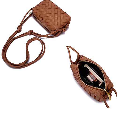 ZEDIUH Woven Bag for Women Crossbody Shoulderbag, Small Vegan Leather Purse - color: Brown