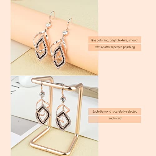 Dangle Earrings for Women, 925 Sterling Silver Handmade Linear Swirl Wire Bohemian Boho 14K Gold Diamonds Earrings Hypoallergenic Fashion Jewelry Gifts for women - color: Rose Gold