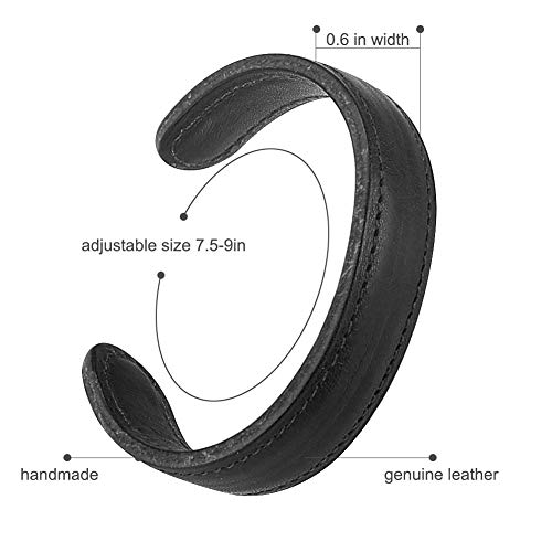 Mens Genuine Leather Bracelet - Handmade Adjustable Leather Cuff Bracelet punk Style leather wrap Wristband for Men - color: C-Cuff Black