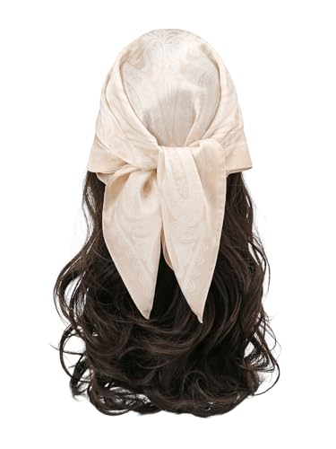 SweatyRocks Women's Printed Satin Hair Scarf Neckerchief Square Scarf Bandanas Head Wraps - color: Apricot Paisley