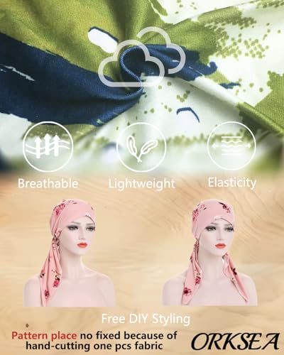 Chemo Headwear for Women Pre-Tied Head Scarf Headwraps Soft Turbans Cancer Hats Chemo Beanie Coverings Scarves - color: Green Flower