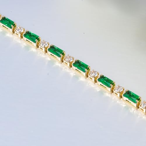 CiNily Adjustable Tennis Bracelets for Women Teen Girls Rainbow Cubic Zirconia Bracelet 14K White Gold Plated Hypoallergenic Slider Bracelet Jewelry Gift - color: Gold-Green white cz