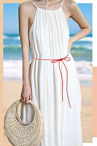 TeeYee Waist Belt Woven Knitted Rope/Chain PU leather 3 Pieces Tassel Rope Skinny Belt - color: 019redyellowblue