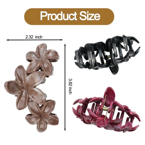 4Pcs Hawaiian Flower Claw Hair Clips for Women Cute Black Large Claw Clips for Thick Thin Hair Brown Plumeria Beach Hair Accessories for Women and Girls - color: 09-Colorful