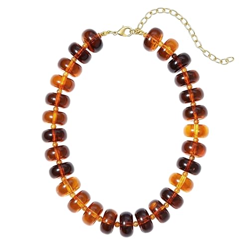 Multi-Color Chunky Beaded Necklace for Women, Vibrant Acrylic Candy Bead Choker Necklace with Adjustable Stainless Steel Clasp, Summer Statement Jewelry for Festivals - color: Orange
