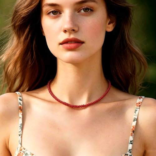 Tgirls Boho Choker Necklace Chain Rice Beaded Necklaces Seed Bead Necklace Accessory for Women - color: Red-2