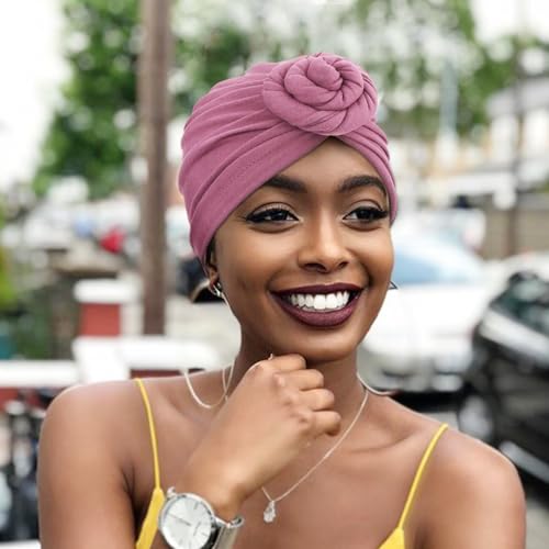African Women Turban Caps Pre-Tied Twisted Turbans Head Scarf for Women Hair Wraps Cover Beanie Cancer Chemo Headwear - color: 1 Pack Twisted Braid: Taro Purple