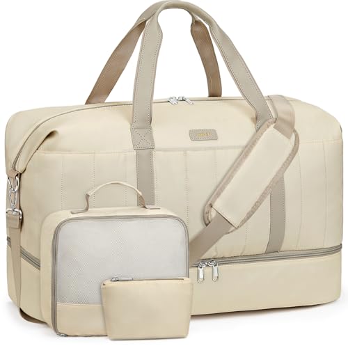 IBFUN Weekender Bags for Women, Travel Duffle Bag with Shoe Compartment Carry on Weekender Overnight Duffel for Weekend Travel Business Trip 3PCS - color: E2-Khaki