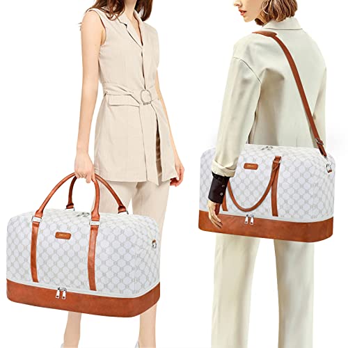 IBFUN Weekender Bags for Women, 21" Weekender Travel Bag, Travel Duffle Bag with Shoe Compartment Carry on Overnight Duffel Bag for Weekend Travel Business Trip, 3PCS - color: A6-Beige