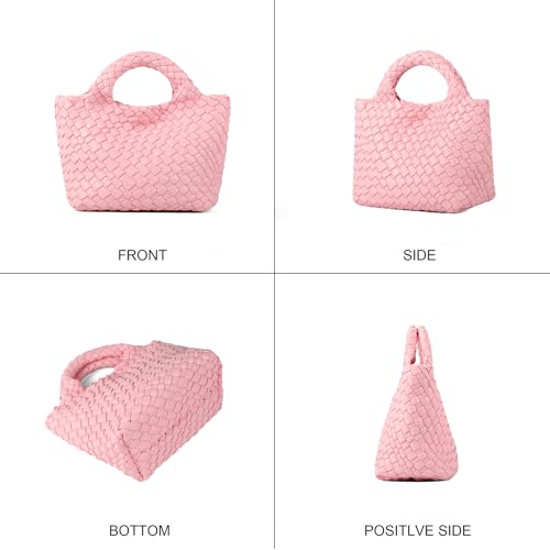Woven Purses Bag for Women, Vegan Leather Handwoven Bags with Mini Handmade Purse - color: Pink