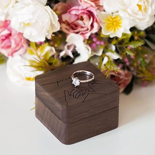 Wooden Double Ring box，Rustic Ring Case,Solid Wood Square Jewelry Storage Box-ring bearer pillow for Wedding Ceremony, Engagement(White velvet) - color: Rustic - 2 slot - White velvet