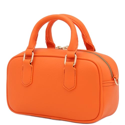 FashionPuzzle Mini PU Leather Satchel Purse Top Handle Crossbody Bag - color: Orange