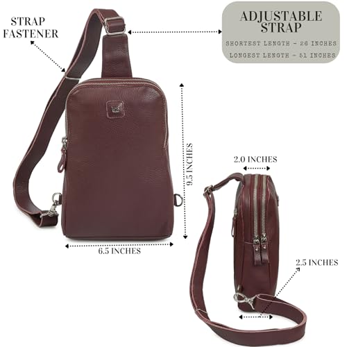 Leather Sling Bag for Women Genuine Crossbody Purse Small Trendy Cross Over Chest with Phone and Credit Card Slots (Burgundy Nappa) - color: Burgundy Nappa