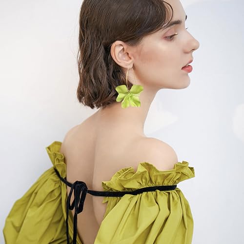 Exaggerated Bohemian Resin Rose Flower Petal Dangle Drop Earrings Long Acrylic Tiered Floral Tassel Earring for Women - color: Pearl Green