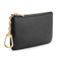 Full Grain Leather Coin Purse with Key Chain - Small Change Purse Keychain Card Holder Keychain Pouch Small Keychain Wallet for Women and Men (Black - Large Size) - color: Black, Large Size