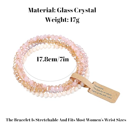 Ymapinc 4pcs Pink Bracelet for Women, Boho Stackable Bead Bracelet Set for Mothers Day, Pink Crystal Stretch Bracelets, Trendy Friendship/Mothers Day Gifts (4mm Beads)