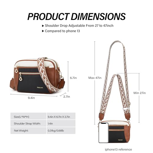 Crossbody Purse for Women Small Crossbody Bags Trendy Vegan Leather with Adjustable Shoulder Straps Gift for Mother Wife Mom - color: Beige With Black and Brown