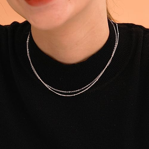 CHESKY 14k Gold Plated/Silver Plated Dainty Necklace for Women, Trendy Satellite Choker Necklace Thin Beaded Layered Choker Necklaces Discs Paperclip Chain Necklaces Womens Simple Jewelry - style: Layered Satellite-Silver