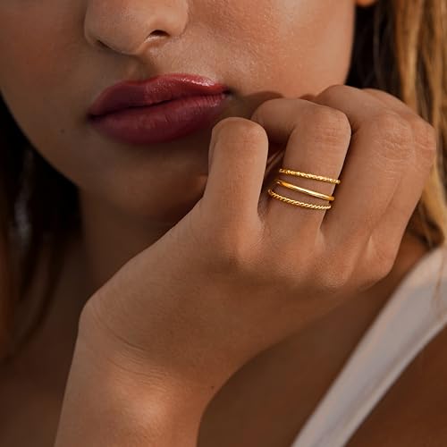 Gokeey Gold Rings for Women Non Tarnish, Dainty 14K Gold Plated Stackable Thin Thumb Ring Set Trendy Pinky Wedding Bands Engagement Rings for Women Size 4 5 6 7 8 9 10 11 - color: Gold, size: 11