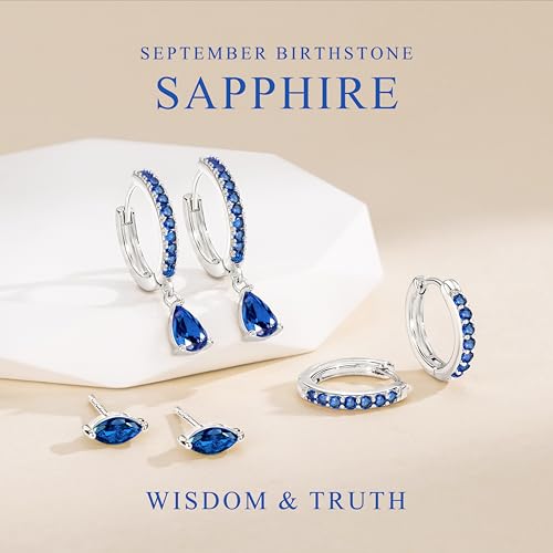 14K Gold Plated Small Huggie Hoop Earrings Set for Women, Hypoallergenic Dainty Sterling Silver Dangle Studs for Cartilage Helix, Lightweight Trendy Cute Stack Birthstone Jewelry Gift - color: 09_Sapphire_Sep_Silver