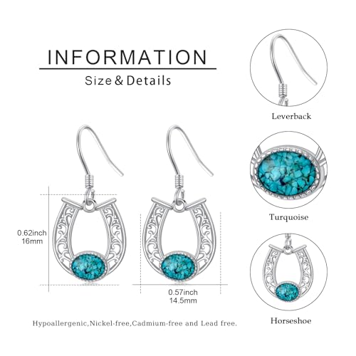 Western Earrings for Women 925 Sterling Silver Turquoise Western Country Dangle Drop Earrings Country Jewelry Gifts for Cowgirl Cowboy - style: Horseshoe-1