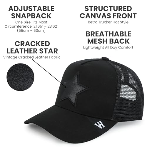 VINTAGE HAVANA Trucker Hats Women | Mesh Adjustable Snapback Hat | Men & Women Cute Trendy Fashion Baseball Cap - color: Black/Black