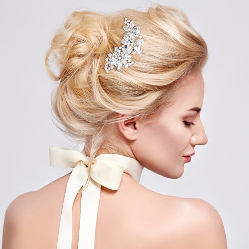 PAGOW 3 Pcs Flower Rhinestone Hair Clips, Silver Crystal Hair Pins, Flower Bridal Headpiece Wedding Hair Accessories for Brides Women - color: Silver 3pcs