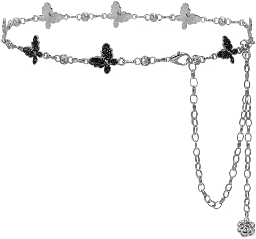 Metal Waist Chain Body Belly Belt Chains Jewelry Accessories for Women - color: Black Butterfly, size: XL: 59 in