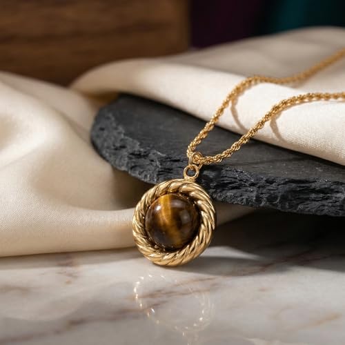 14k gold Vintage Tiger's Eye Pendant Necklace - size: Standard