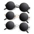 Round Polarized Sunglasses Men Women,Retro Metal Hippie Shades with 100% UV Protection - color: C2- Black + Golden+ Silvery