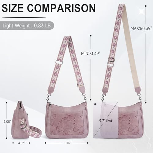 KITEVIUN Crossbody Bags for Women Trendy, Vegan Leather Medium Butterfly Hobo Purse, Women's Shoulder Handbags - color: 05-purple