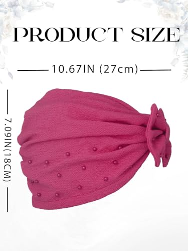 Bohend Stretchy Bowknot Turban Headband Elastic Cap Non Slip Bonnet Beanie Headwrap Hats for Women and Girls - color: Pink