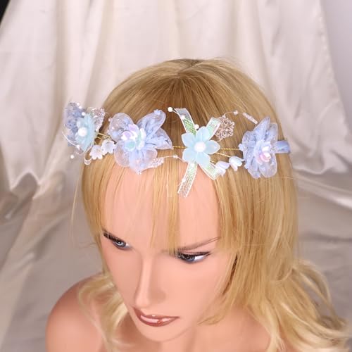 Artificial Flower Crown Headband for Women Girls – Boho Floral Wreath Halo for Weddings, Photoshoots, Festivals, Birthdays, and Costume Parties (Blue Flower, Adjustable) - color: Blue Flower