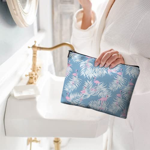 Cute Makeup Bag for Purse Canvas Waterproof Funny Cosmetic Bags for Women Zipper Travel Toiletry Pouch-Flamingo Makeup Bags-Blue - color: Flamingo Makeup Bags-Blue