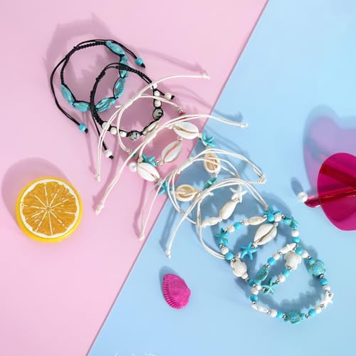 Handmade Summer Turtle Starfish Bracelets Bohemian Beaded Seashell Bracelets Set Adjustable Waterproof Summer Beach Surfer Bracelets Summer Vacation Jewelry Bahamas Souvenirs - color: 8PCS