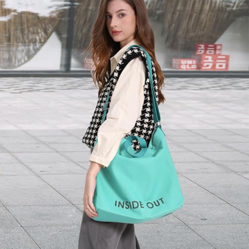 Canvas Tote Bag For Women inside out bag Crossbody Handbag with Adjustable Strap and Coin Purse for Work,Travel,Grocery - color: Mint Green